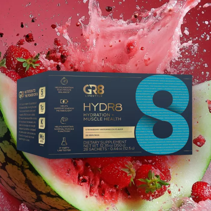 Gr8 Lifestyle Hydr8 Hydration And Muscle Health With Strawberry Watermelon Flavor, Hidratare Avansata Si Suport Muscular, Cu Aroma De Capsuni Si Pepene, 350 G