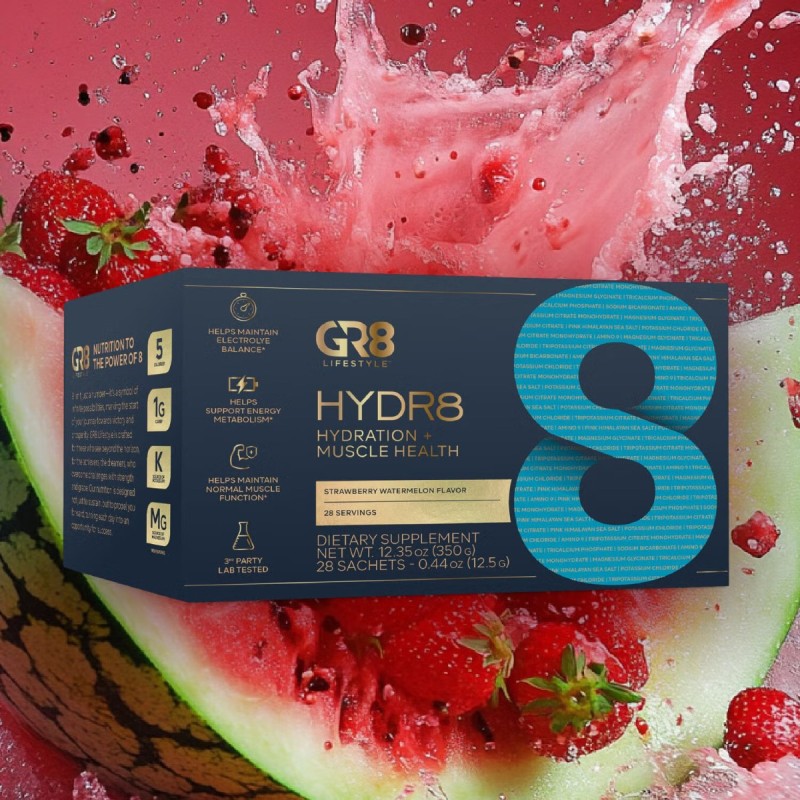 Gr8 Lifestyle Hydr8 Hydration And Muscle Health With Strawberry Watermelon Flavor, Hidratare Avansata Si Suport Muscular, Cu Aroma De Capsuni Si Pepene, 350 G