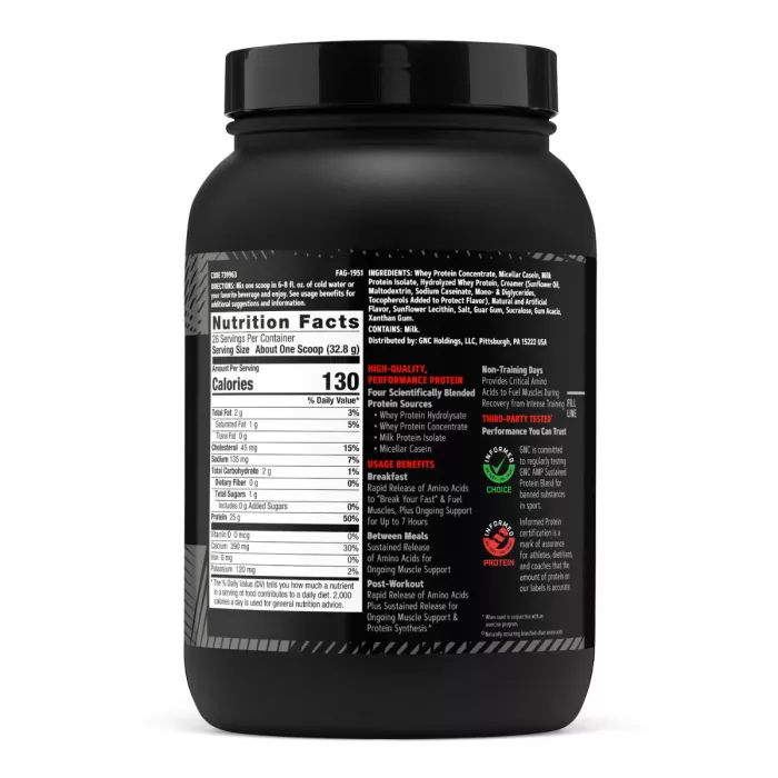 Gnc Amp Sustained Protein Blend, Amestec Proteic Cu Aroma De Milkshake De Vanilie, 852.8 G