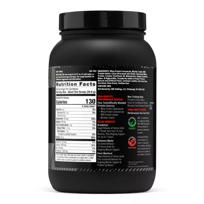 Gnc Amp Sustained Protein Blend, Amestec Proteic, Cu Aroma De Milkshake De Ciocolata, 907.4 G