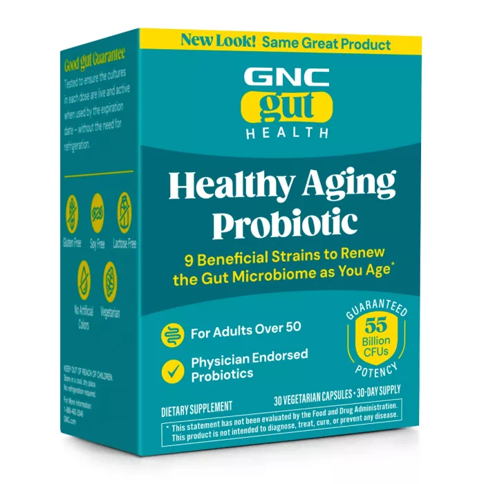 Gnc Gut Health Healthy Aging Probiotic For Adult Over 50, Probiotic Studiat Clinic, 55 Miliarde Ufc Culturi Vii, Pentru Digestie, Microbiom Si Longevitate, Destinat Adultilor Peste 50 De Ani, 30 Cps