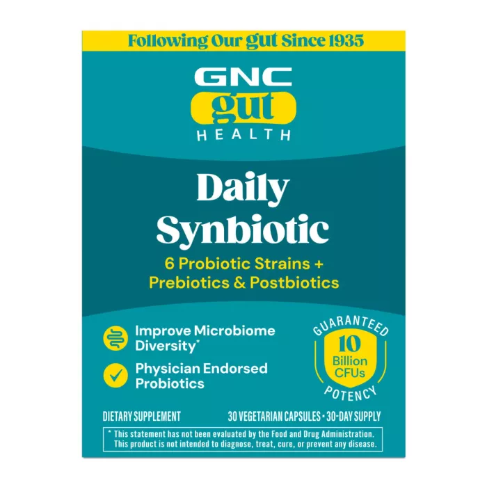 Gnc Gut Health Daily Synbiotic, Formula Studiata Clinic, 10 Miliarde Ufc Culturi Vii, Pentru Digestie Si Microbiom Cu Probiotice Si Prebiotice, 30 Cps