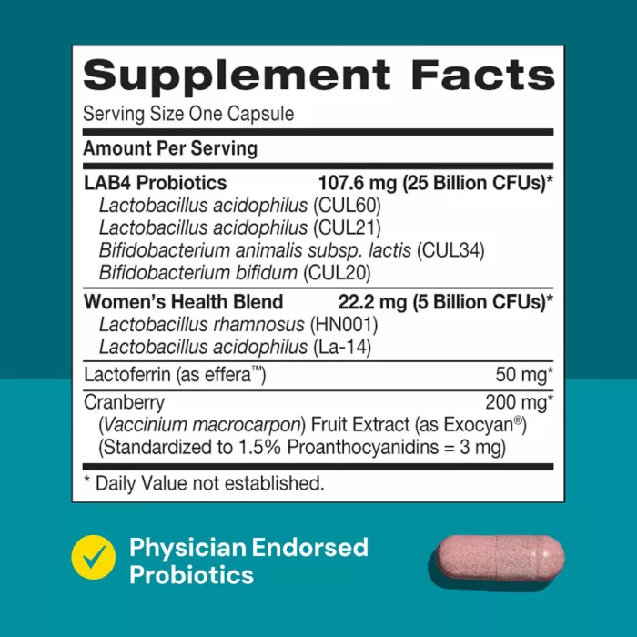 Gnc Gut Health Women’s Probiotic, Probiotic Lab4 Studiat Clinic, 30 Miliarde Ufc Culturi Vii Cu Merisor Si Lactoferrin, 30 Cps