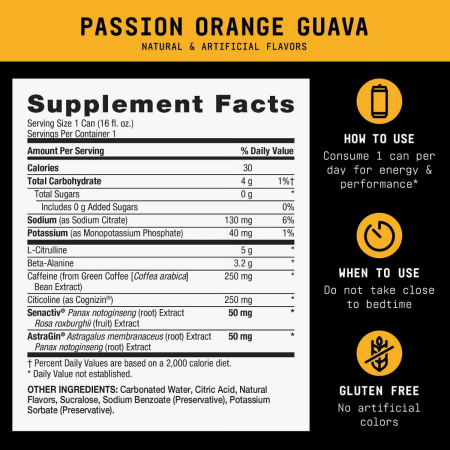 Gnc Beyond Raw Lit V2 On-the-go Pre-workout Passion Orange Guava, Bautura Pre-workout Rtd, 473 Ml