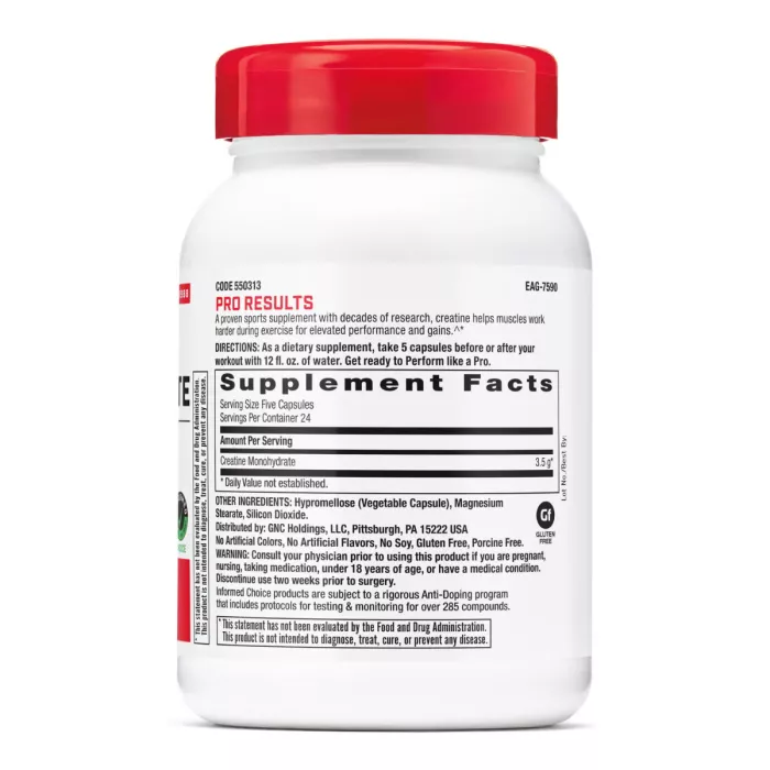 Gnc Pro Performance Creatine Monohydrate 3500 Mg, Creatina Monohidrata, 120 Cps