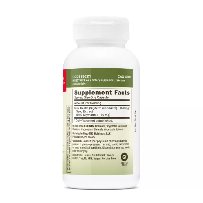Gnc Herbal Plus Milk Thistle 320 Mg, Extract De Silimarina 320 Mg, 100 Cps
