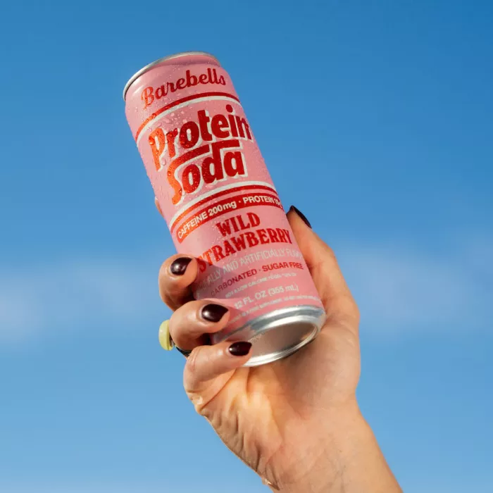 Barebells Protein Soda With Strawberry Flavor, Bautura Proteica Carbogazoasa Cu Aroma De Capsuni, 355 Ml