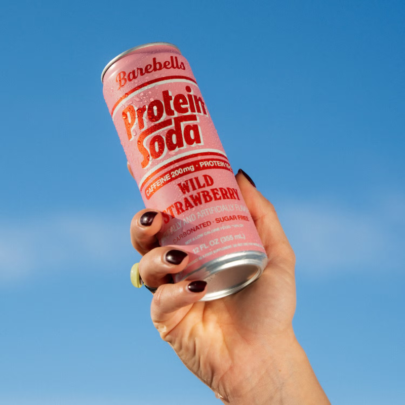 Barebells Protein Soda With Strawberry Flavor, Bautura Proteica Carbogazoasa Cu Aroma De Capsuni, 355 Ml