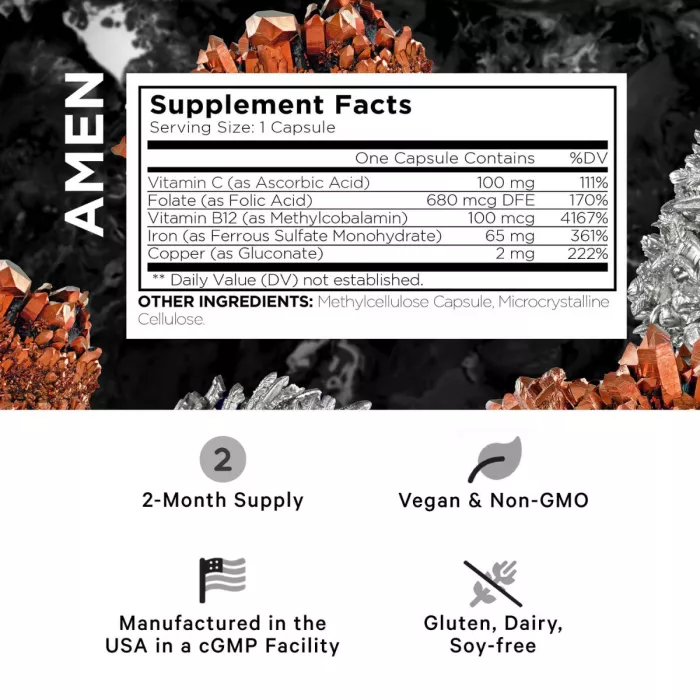 Codeage Amen Iron Ultra, Formula Cu Fier Si Vitamine, 60 Cps