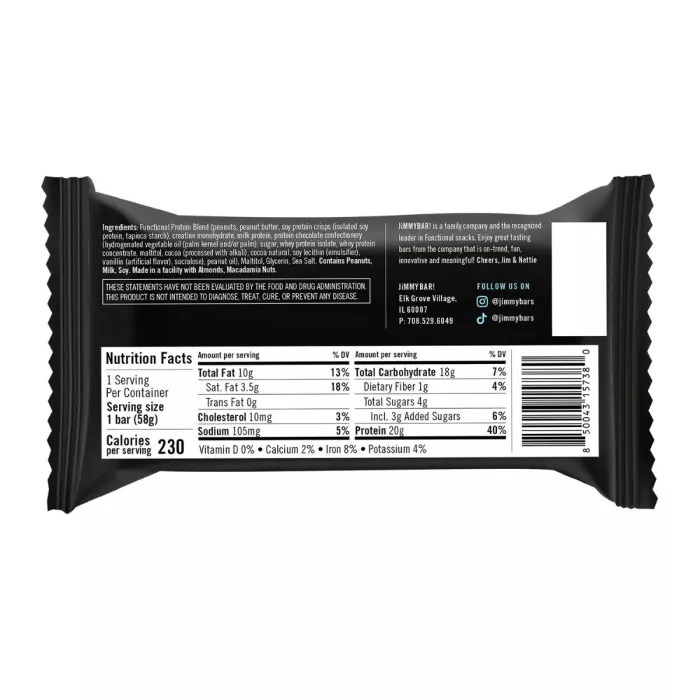 Jimmybar! Baton Proteic Cu Creatina, Aroma De Ciocolata Si Unt De Arahide, 58 G