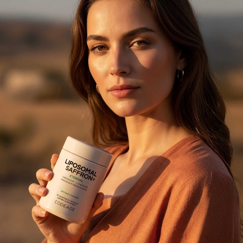Codeage Liposomal Saffron+, Sofran Lipozomal Premium, L-teanina Si Magneziu Pentru Echilibru Zilnic, 90 Cps