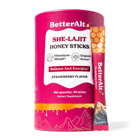 Better Alt She-lajit Honey Sticks, Pliculete De Shilajit Din Himalaya Si Extract De Shatavari Cu Aroma De Capsuni, 30 Pliculete