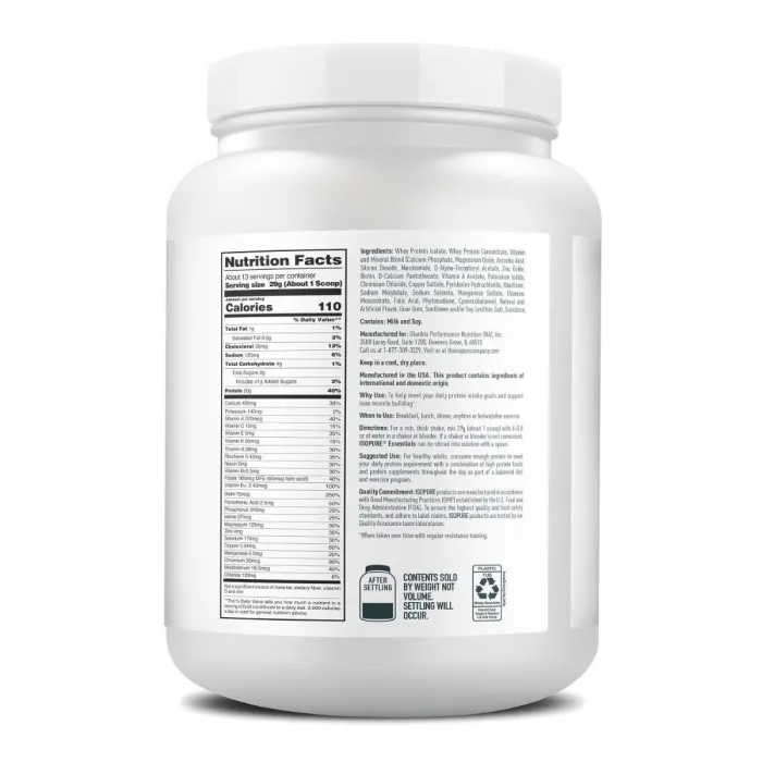 Isopure Essentials Protein Powder, Proteina Din Zer Cu Aroma De Vanilie, 377 G