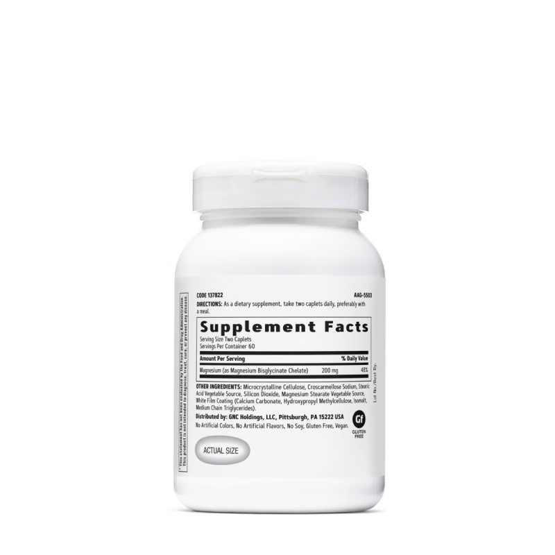 Gnc Magnesium Glycinate 200 Mg, Bisglicinat De Magneziu Pentru Relaxarea Musculara Si Sustinerea Sistemului Nervos, 120 Cps