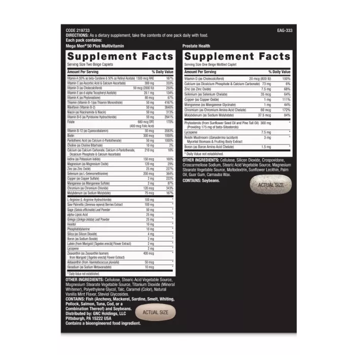 Gnc Mega Men 50 Plus Vitapak Program, Complex De Multivitamine Pentru Barbati 50 Plus, 30 Pachetele