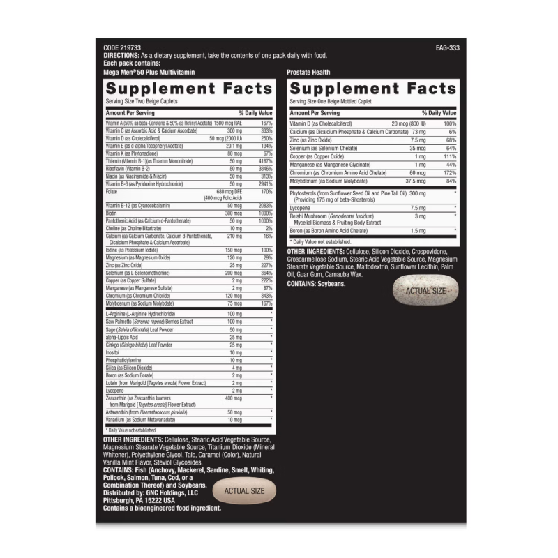 Gnc Mega Men 50 Plus Vitapak Program, Complex De Multivitamine Pentru Barbati 50 Plus, 30 Pachetele