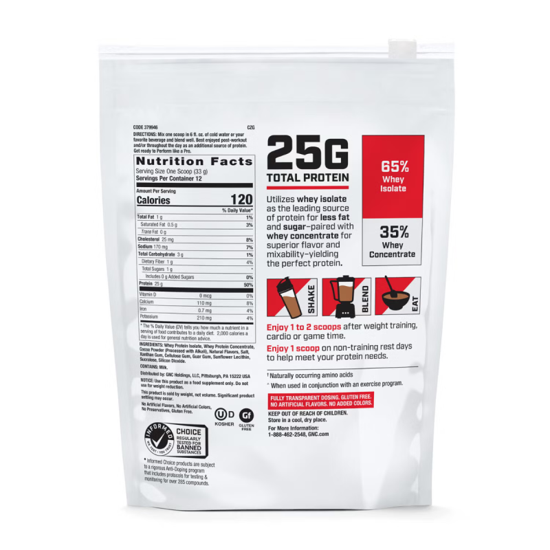 Proteina din zer cu aroma de ciocolata, testata antidoping (396g), GNC Live Well