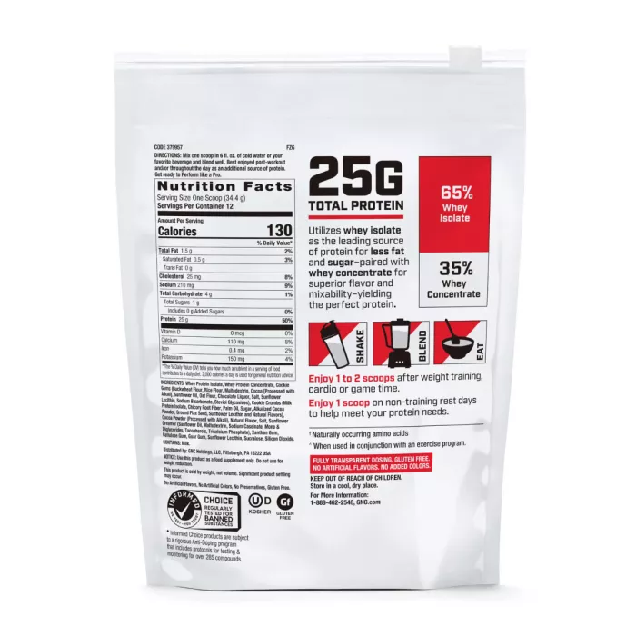 Gnc Pro Performance 100% Whey, Proteina Din Zer Cu Aroma De Biscuiti Si Crema, Testata Antidoping, 411.6g
