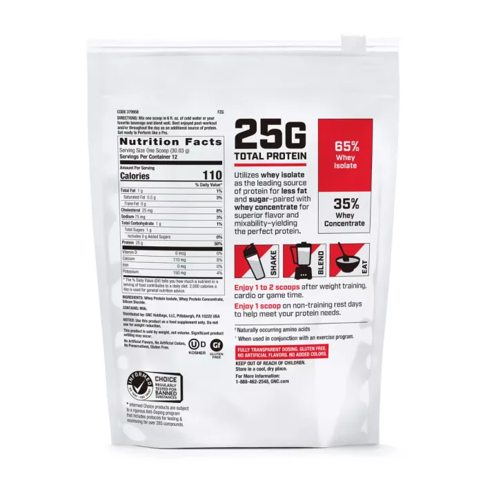 Gnc Pro Performance 100% Whey, Proteina Din Zer Fara Aroma, Testata Antidoping, 360g