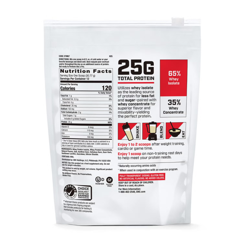 Pro performance 100% whey, proteina din zer cu aroma de vanilie, testata antidoping (369g). GNC Live Well