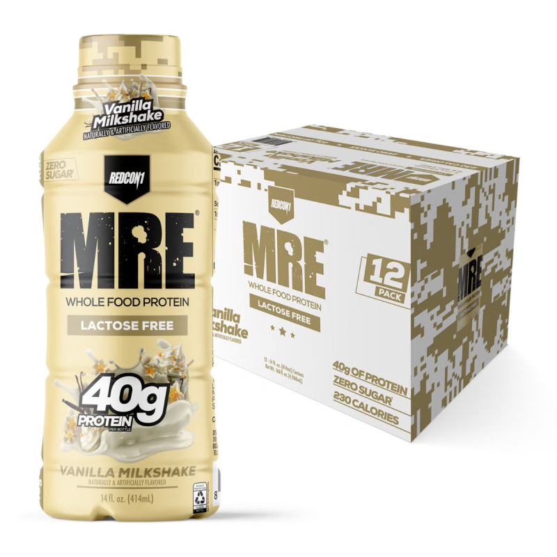 Redcon1 Mre Whole Food Protein Shake Rtd, Shake Proteic Din Alimente Integrale Rtd Cu Aroma De Milkshake De Vanilie, 414 Ml