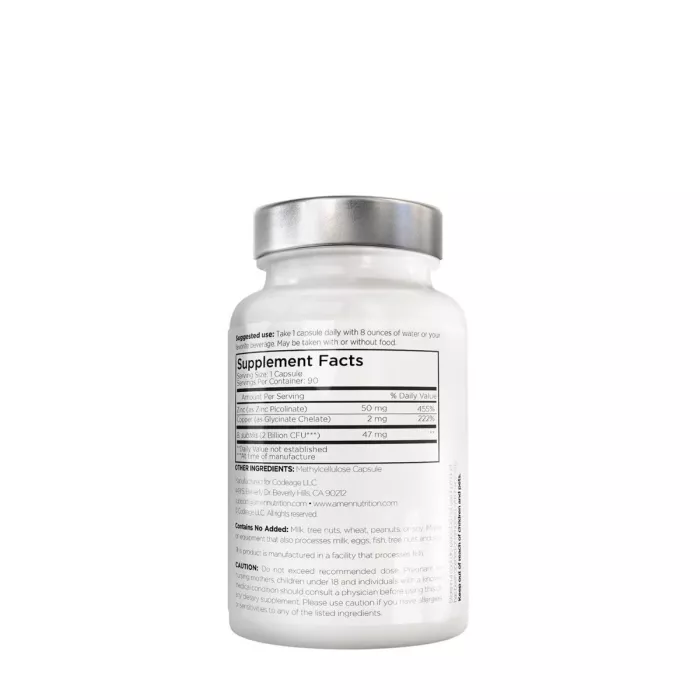 Codeage Amen Zinc/copper + Probiotics 2 Billion Cfu, Formula Pentru Echilibru Mineral Si Digestie Sanatoasa, 90 Cps