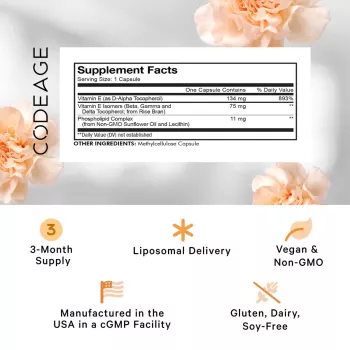 Codeage Liposomal Vitamin E, Vitamina E Liposomala, 90 Cps