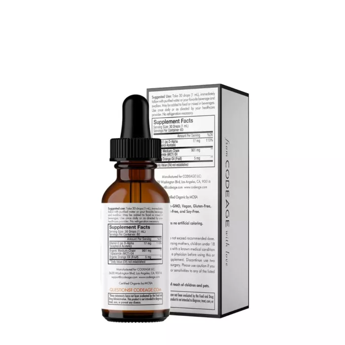 Codeage Liquid Vitamin E And Mct Oil, Formula Pentru Vitalitate Zilnica Si Echilibru Metabolic, 59.2 Ml