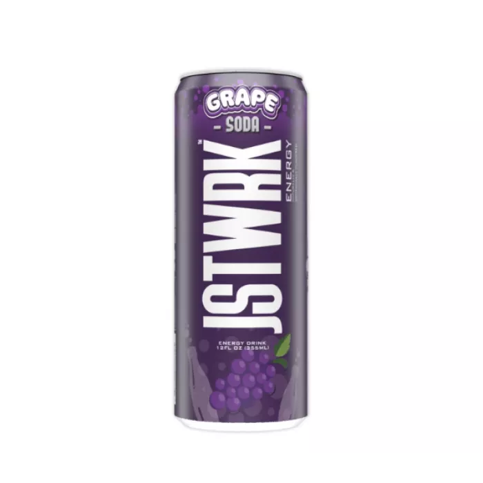 Jst Wrk Energy Drink, Bautura Energizanta Carbogazoasa Cu Aroma De Struguri, 355 Ml
