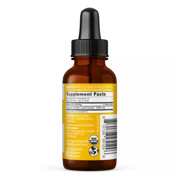 Herbal Goodness Organic Mullein Leaf Liquid Extract, Extract Lichid Organic Din Frunze De Lumanarica, 30 Ml