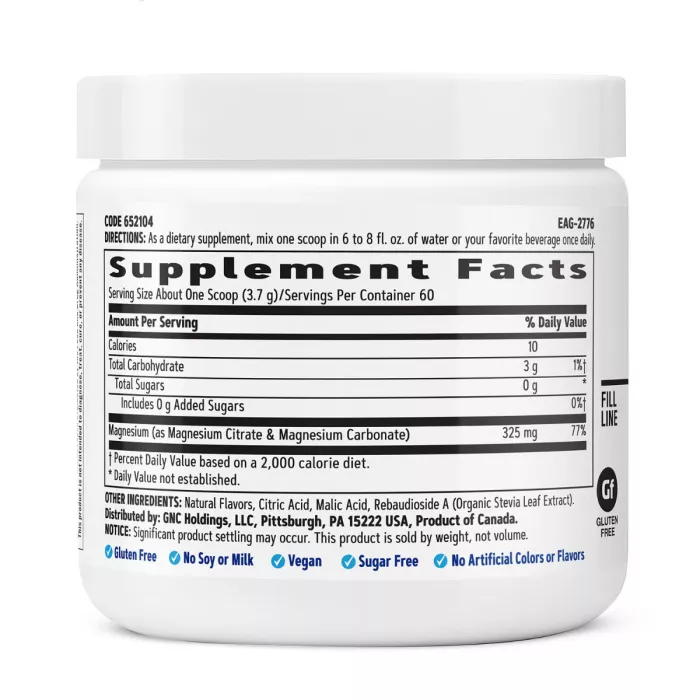 Gnc Magnesium Powder With Lemon Twist Flavor, Magneziu Pudra Cu Aroma Naturala De Lamaie, 222 G