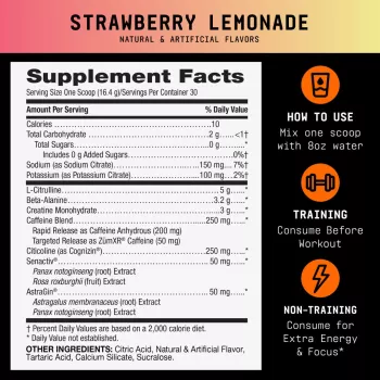 Beyond Raw Lit V2 Pre-workout With Strawberry Lemonade Flavor, Pre-workout Cu Aroma De Limonada De Capsuni, 492 G