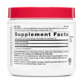 Gnc Pro Performance Creatine Monohydrate, Creatina Monohidrata Cu Aroma De Zmeura Albastra Pentru Sustinerea Musculaturii Si A Functiei Cognitive, 198 G