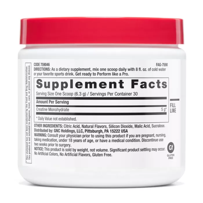 Gnc Pro Performance Creatine Monohydrate, Creatina Monohidrata Cu Aroma De Fructe Tropicale Pentru Sustinerea Musculaturii Si A Functiei Cognitive, 189 G