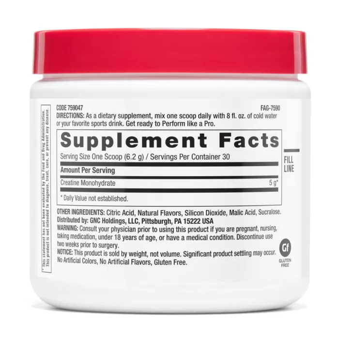 Gnc Pro Performance Creatine Monohydrate, Creatina Monohidrata Cu Aroma De Pepene Rosu Pentru Sustinerea Musculaturii Si A Functiei Cognitive, 186 G
