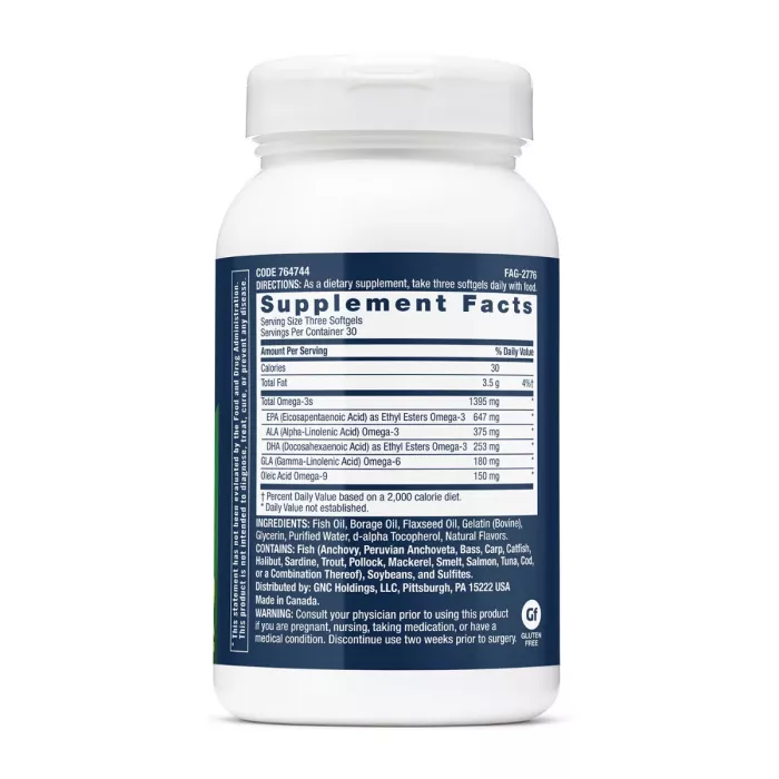 Gnc Triple Strength Omega Complex, Acizi Grasi Omega-3-6-9 Pentru Sustinerea Sanatatii Cardiovasculare, Cognitive Si Articulare, 90 Cps