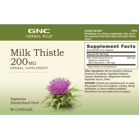 Herbal plus milk thistle 200 mg, silimarina (90 cps), GNC Live Well