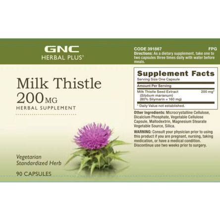 Herbal plus milk thistle 200 mg, silimarina (90 cps), GNC Live Well