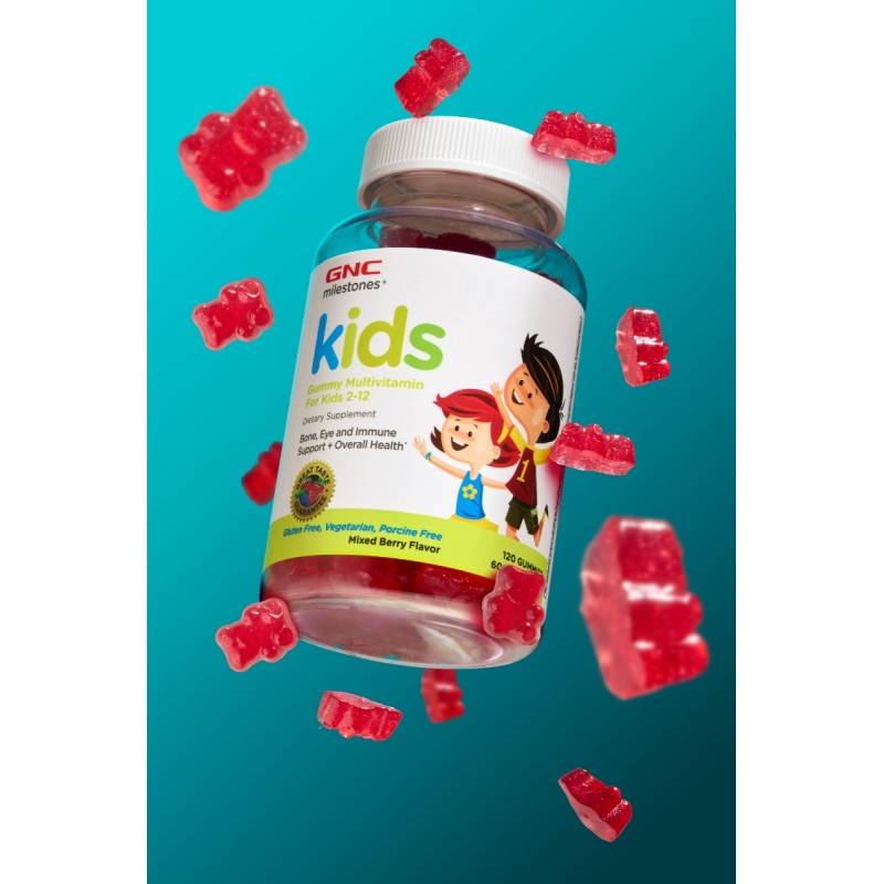 Gnc Milestones Kids Multivitamin Gummy, Multivitamine Pentru Copii 2-12 Ani Cu Aroma De Fructe De Padure, 120 Jeleuri