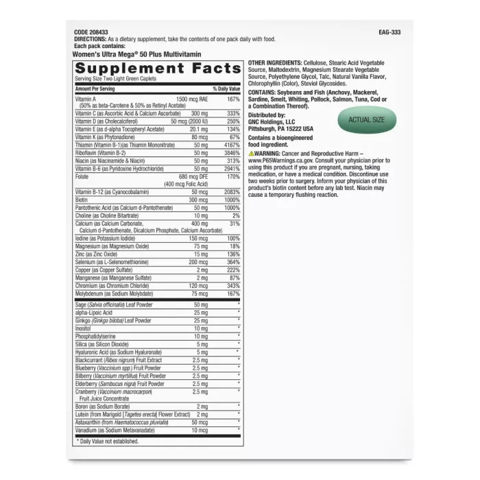 Gnc Women's Vitapak Program 50 Plus, Complex De Multivitamine Pentru Femei 50 Plus, 30 Pachete