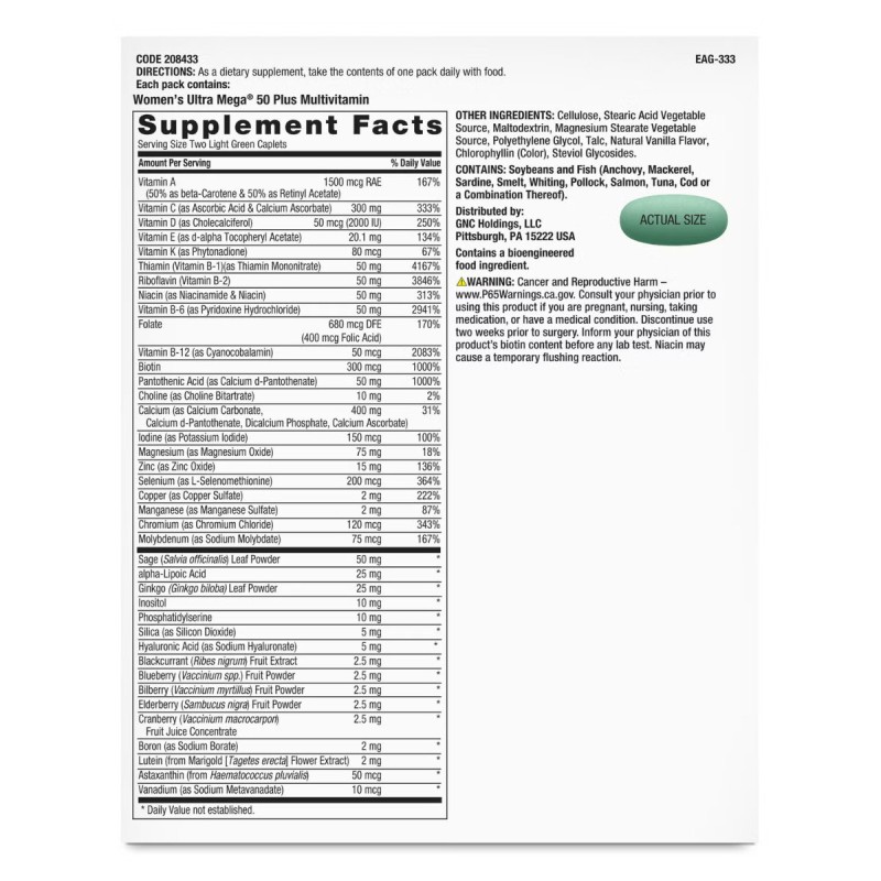 Gnc Women's Vitapak Program 50 Plus, Complex De Multivitamine Pentru Femei 50 Plus, 30 Pachete