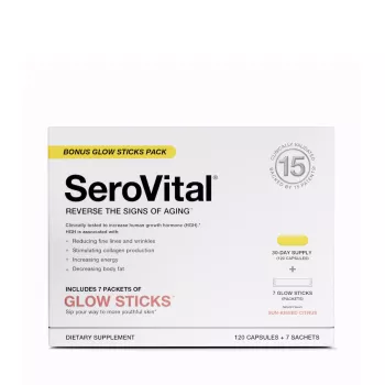 Serovital - Reverse The Signs Of Aging, Formula Pentru Remedierea Semnelor De Imbatranire Cu Lizina, 120 Capsule + 7 Plicuri Glow Sticks
