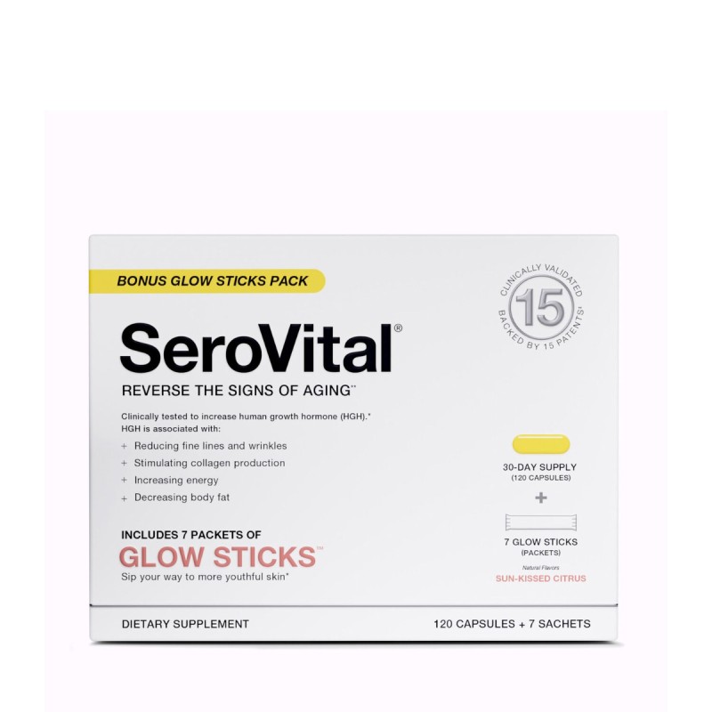 Serovital - Reverse The Signs Of Aging, Formula Pentru Remedierea Semnelor De Imbatranire Cu Lizina, 120 Capsule + 7 Plicuri Glow Sticks