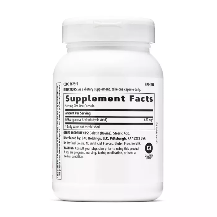 Gnc Gaba 650 Mg, Neurotransmitator Natural Pentru Relaxare, Somn Si Stres, 90 Cps