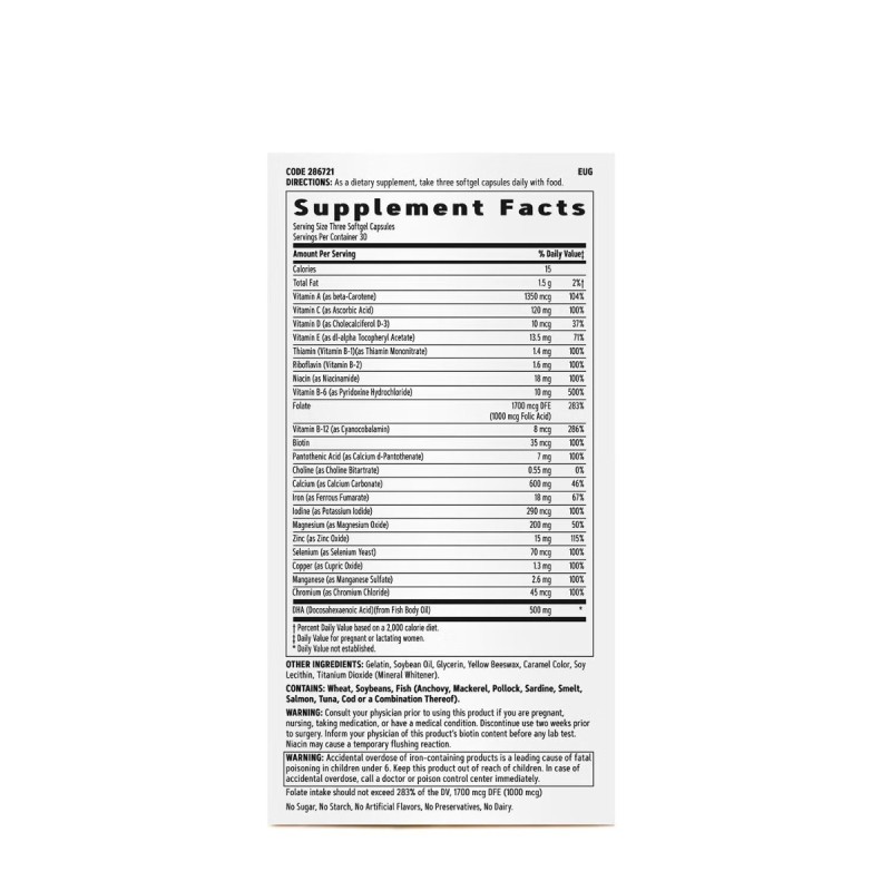 Gnc Women’s Multivitamin Prenatal Plus Dha & Iron, Formula Prenatala Cu Dha Si Fier, 90 Cps