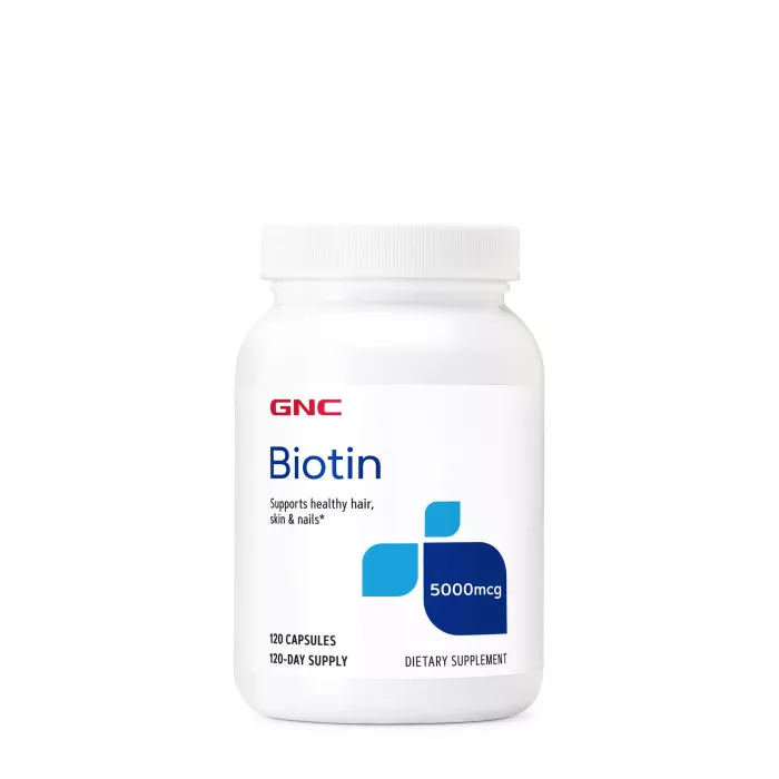 Gnc Biotin 5000 Mcg, Supliment Esential Pentru Par, Piele Si Unghii, 120 Cps Gnc Biotin 5000 Mcg, Supliment Esential Pentru Par, Piele Si Unghii, 120 Cps