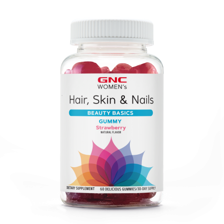 Gnc Women's Hair, Skin & Nails Strawberry , Jeleuri Cu Biotina Si Vitamine Pentru Frumusetea Parului, Pielii Si Unghiilor, 60 Jeleuri