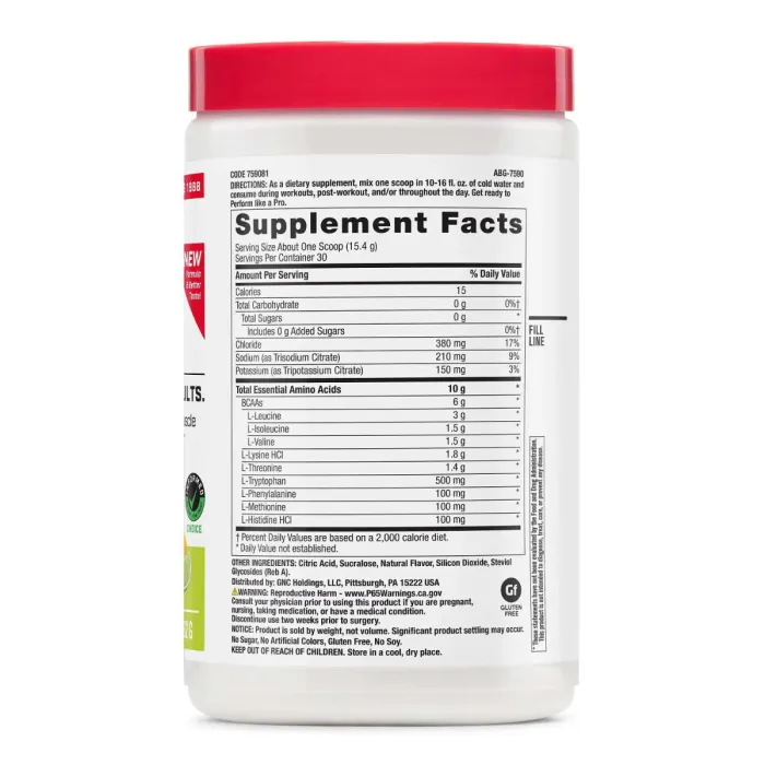 Gnc Pro Performance Essential Amino Complete, Aminoacizi Cu Aroma De Lemon Lime, 462 G