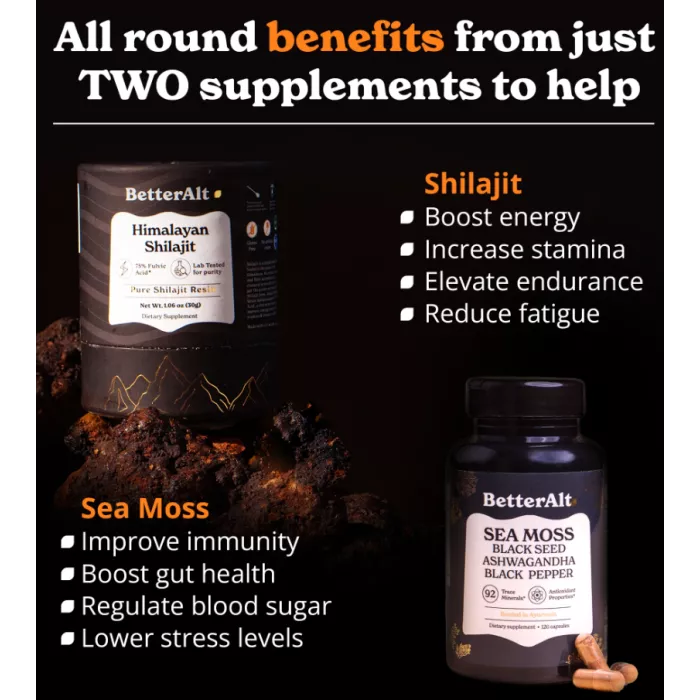 Better Alt Shilajit Sea Moss, Formula De Shilajit Cu Alge Marine, Ashwagandha Si Tongkat Ali, 120 Cps Better Alt Shilajit Sea Moss, Formula De Shilajit Cu Alge Marine, Ashwagandha Si Tongkat Ali, 120 Cps