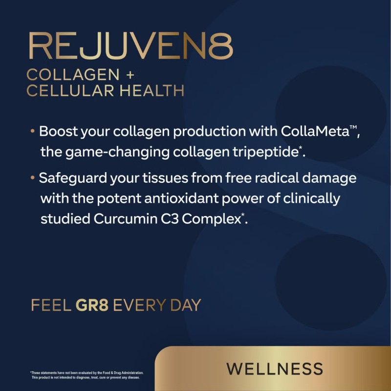 Gr8 Lifestyle Rejuven8 Collagen And Cellular Health With Passion Peach Flavor, Formula Pentru Sanatatea Pielii, Articulatiilor Si Regenerare Celulara, Cu Aroma De Passion Peach, 484.4 G